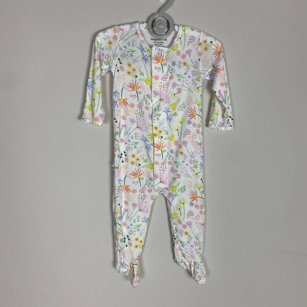 Magnetic Me Wildflower Ruffle Footie Sleeper Kids 3-6M White Floral Magnetic
